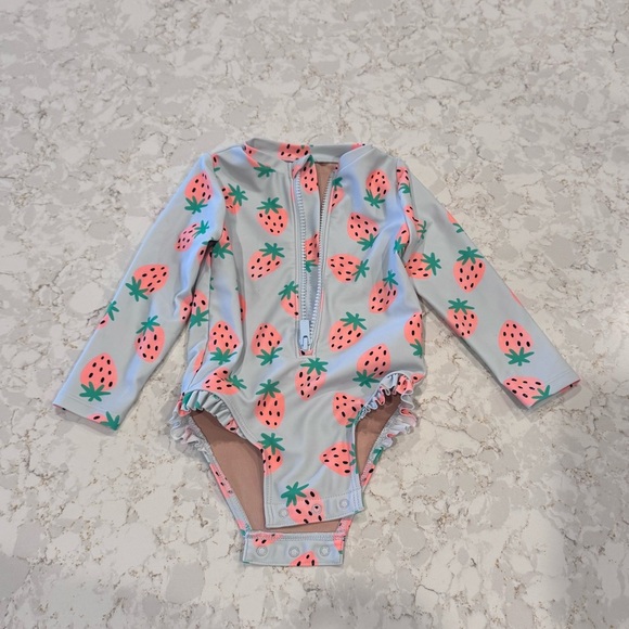 Old Navy 12-18M Strawberry Print Long Sleeve Swimsuit - Picture 4 of 13